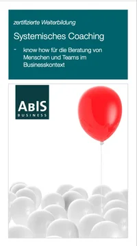 Titelseite des Flyers zur SG-zertifizierten Weiterbildung Systemisches Coaching 2025 an der ABIS Akademie Leipzig.